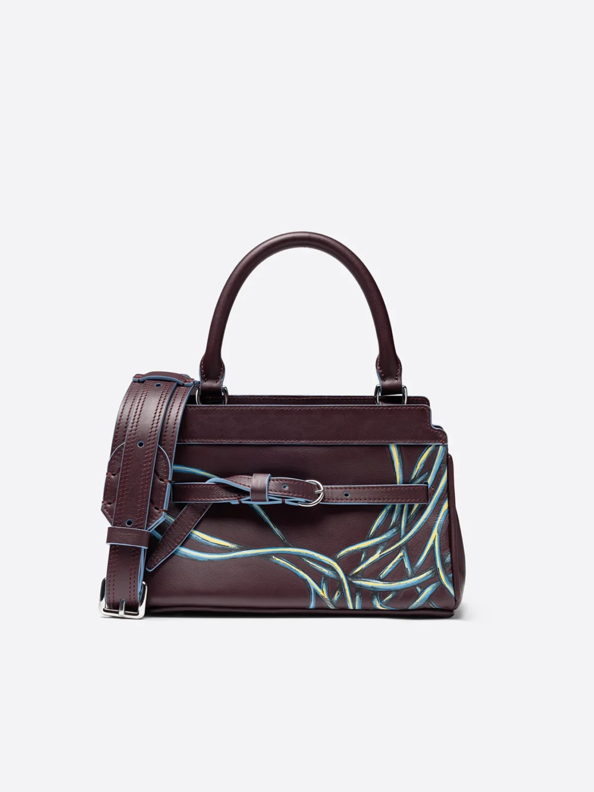 Rankomis tapyta rankinė su viena rankena, tamsiai bordo