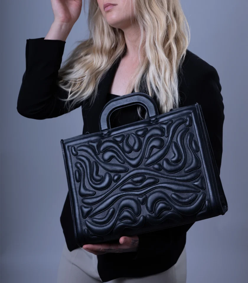 Artisan Leather Tote Bag with 3D Third Eye Pattern - Image 7