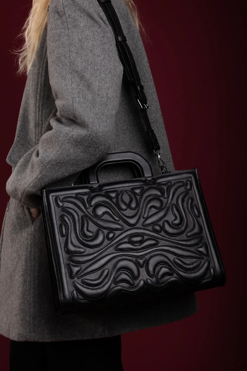 Artisan Leather Tote Bag with 3D Third Eye Pattern - Image 8